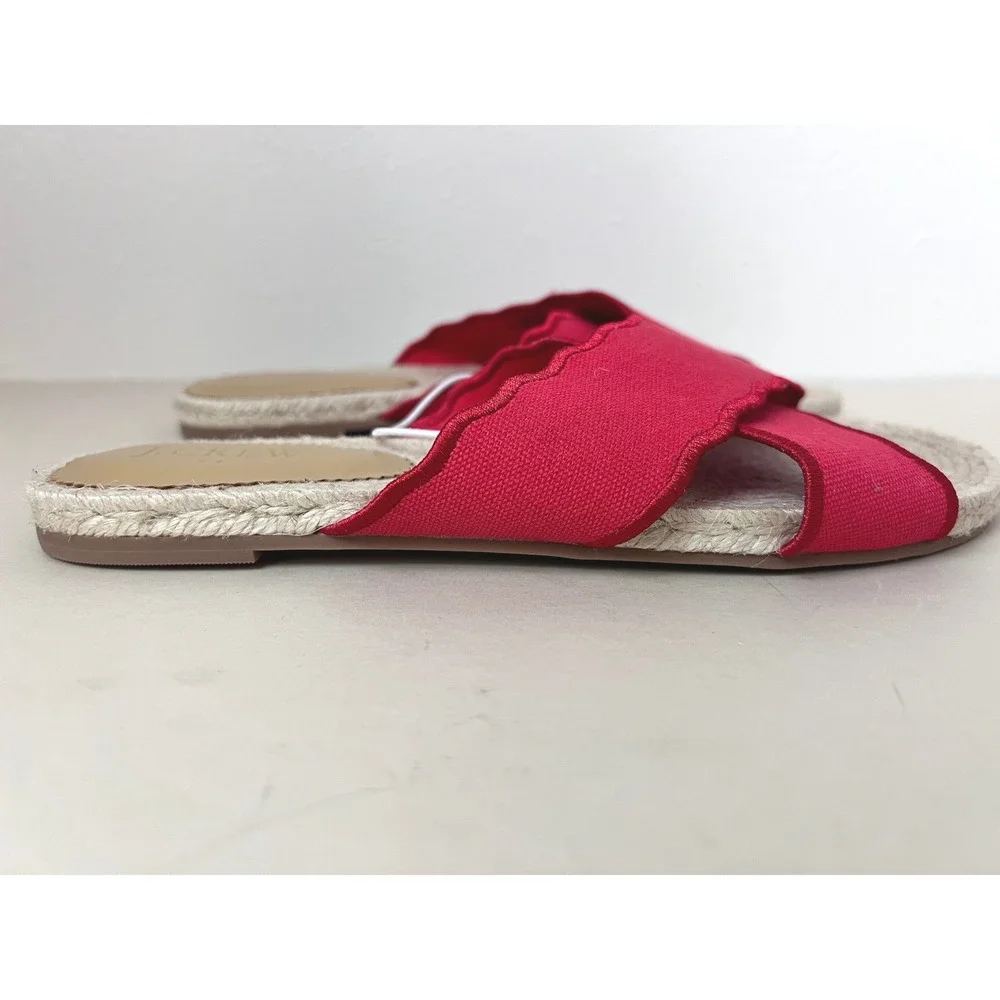 J.Crew Scalloped Espadrille Sandals Women Size 8 Red Excellent Crisscross Slide